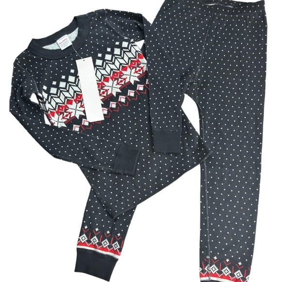 Hanna Anderson NWT Organic Cotton Kids Two pice. Pajama set Black/Red Size 5 - Picture 1 of 8